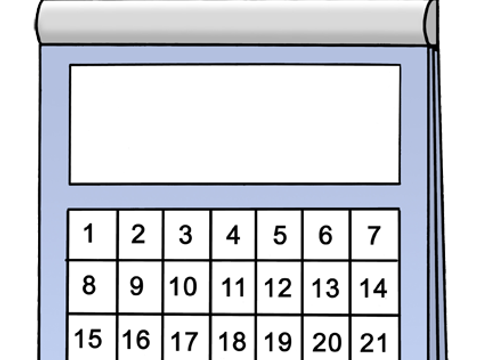 Grafik Blatt von einem Kalender mit den Zahlen 1 bis 30