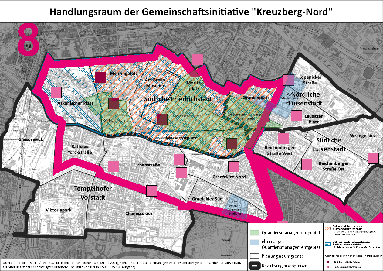 Karte des Integrierten Handlungskonzepts für den Handlungsraum 8 Kreuzberg-Nord der Ressortübergreifenden Gemeinschaftsinitiative