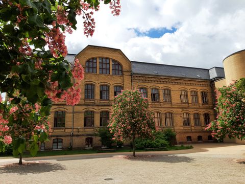 Grundschule unter den Kastanien - Schulhof mit Blick auf den Altbau - 27.05.2021