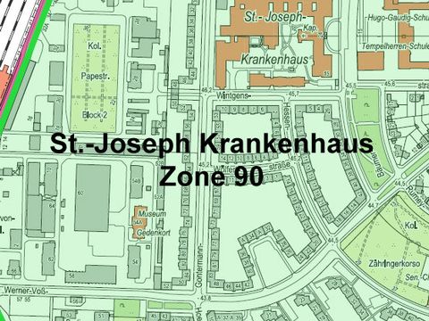 Ausschnitt eines Stadtplans St. Joseph Krankenhaus Zone 90