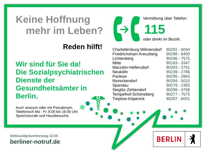 Telefonnummern der Sozialpsychiatrischen Dienste der Gesundheitsämter in Berlin