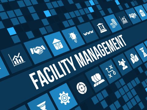 Facility Management Konzept Bild mit Geschäfts-Ikonen und Exemplar