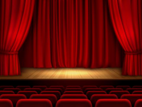 Theater, Bühne mit rotem Vorhang