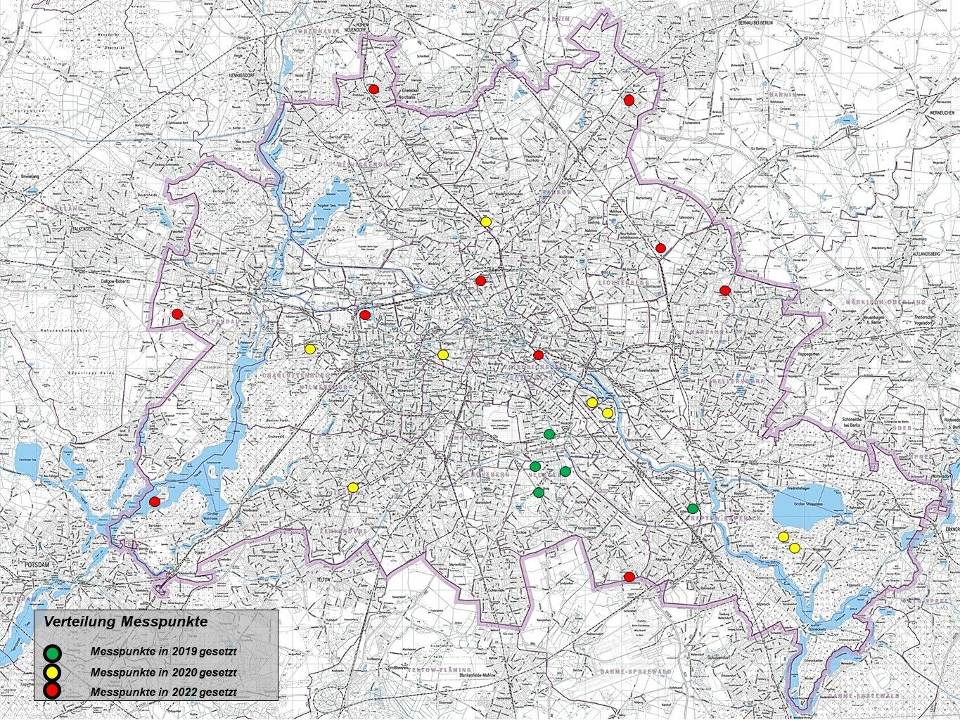 Bildvergrößerung: Verteilung der Messpunkte im Stadtgebiet