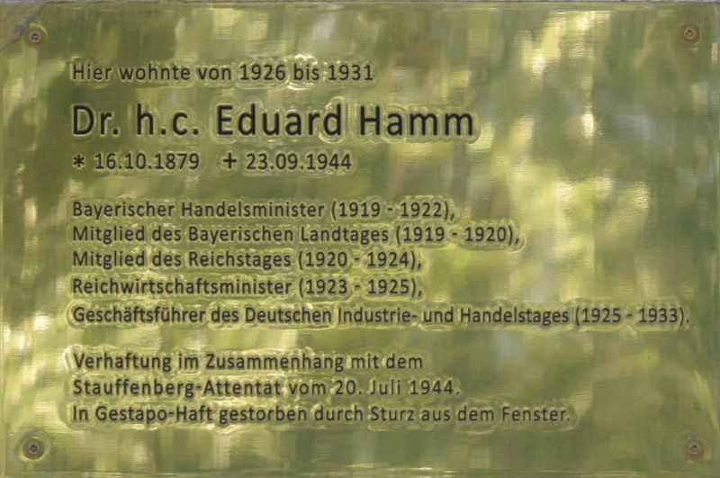 Gedenktafel für h.c. Eduard Hamm