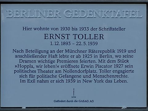 Wittelsbacherstraße 33a (Ernst Toller) Gedenktafel