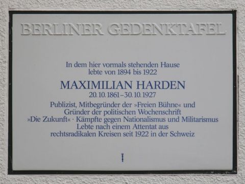 Bildvergrößerung: Gedenktafel für Maximilian Harden