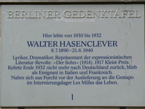 Gedenktafel für Walter Hasenclever, 15.6.2009, Foto: KHMM