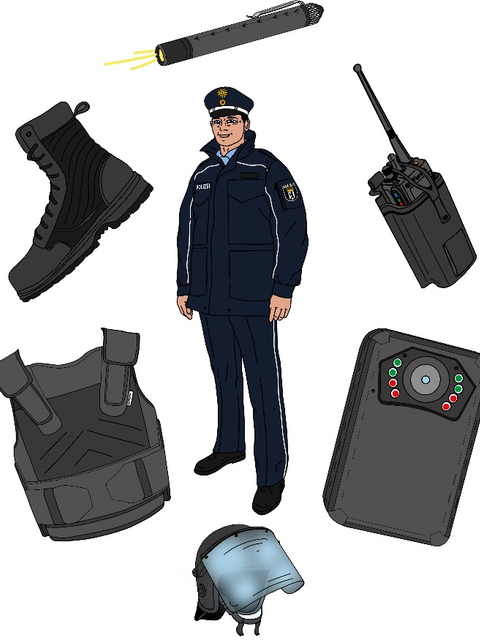 Polizist mit Ausrüstungsgegenständen