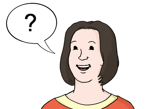 Zeichnung: Frau mit Sprechblase, darin ein Fragezeichen