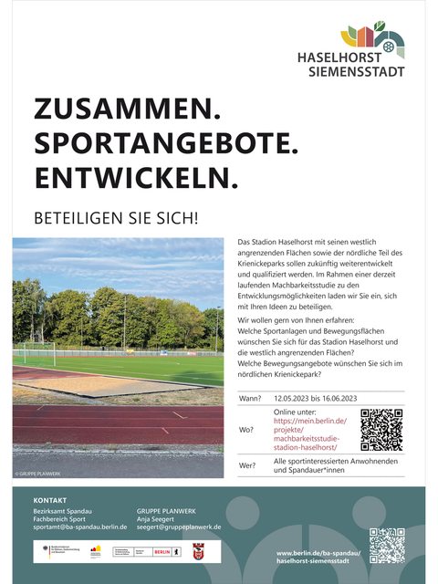 Bildvergrößerung: Plakat zum Beteiligungsprojekt zur Machbarkeitsstudie zum Stadion Haselhorst