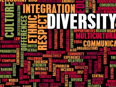 Foto auf dem viele Begriffe wie u.a. Integration und Diversity stehen