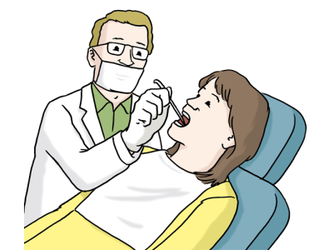 Illustration einer Frau auf dem Zahnarztstuhl