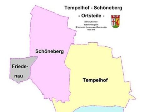 Karte von Tempelhof-Schöneberg mit eingezeichneten Ortsteilen