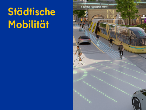 Digital erstelltes Bild zeigt eine Straße mit einer Straßenbahn