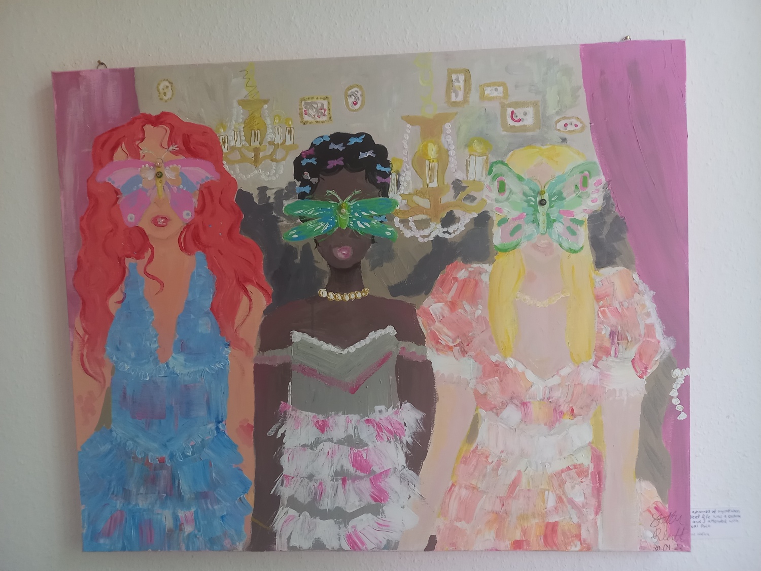 Acryl Gemälde 3 Frauen mit Schmetterlingsmasken