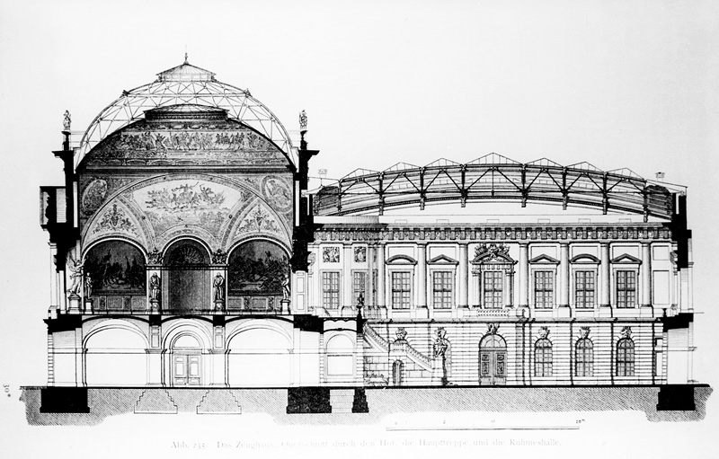 Querschnitt durch Hof, Haupttreppe und Ruhmeshalle, um 1900