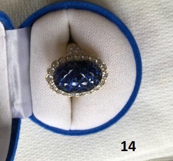 14. ovaler Ring, Saphir u. Diamanten 