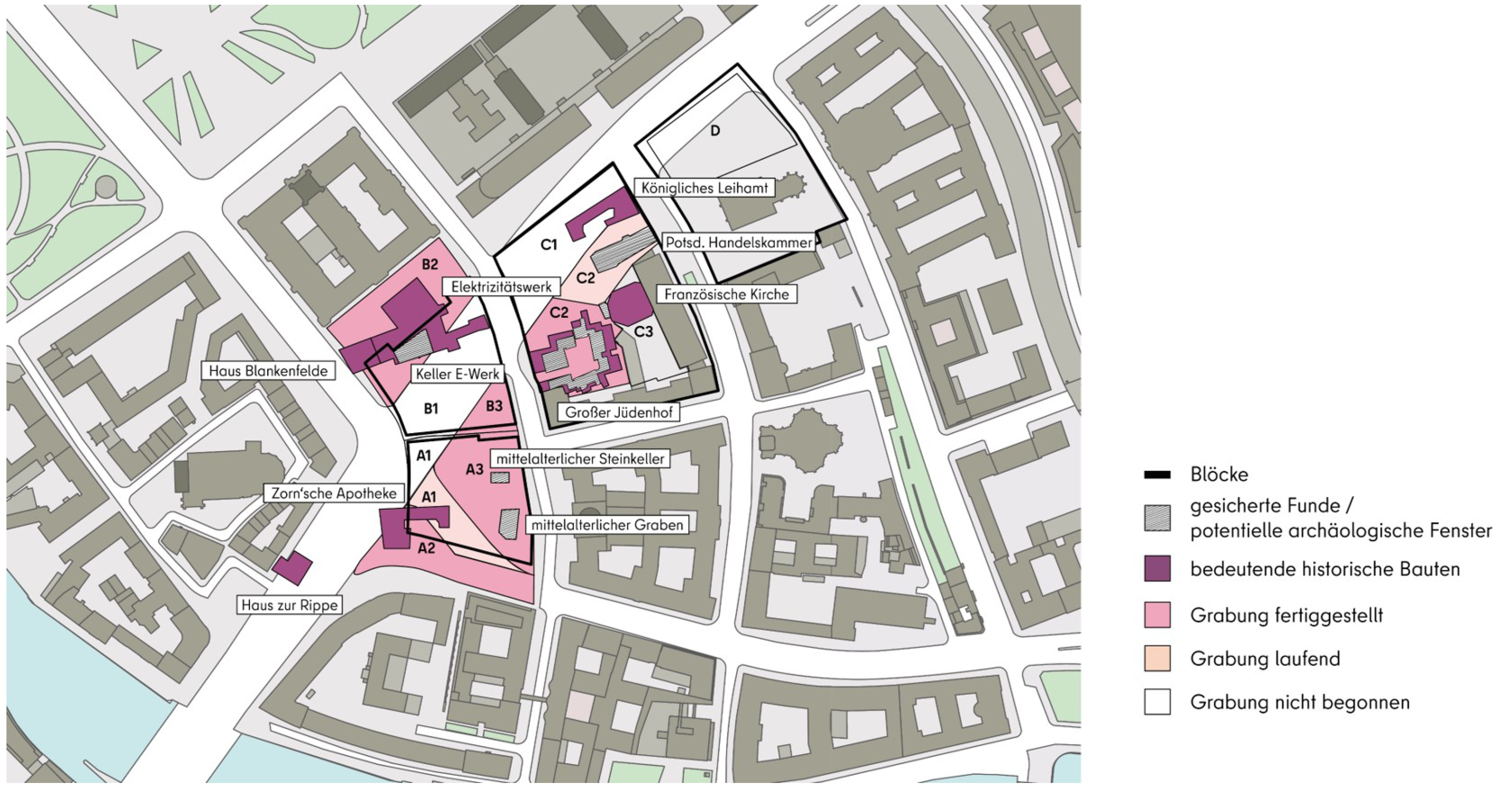 Plan der Archäologischen Grabungen des Landesdenkmalamts Berlin, Stand: 2021