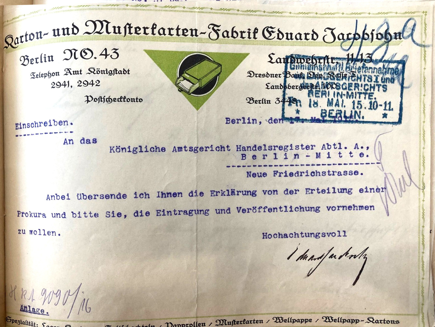 Briefkopf Firma Eduard Jacobsohn