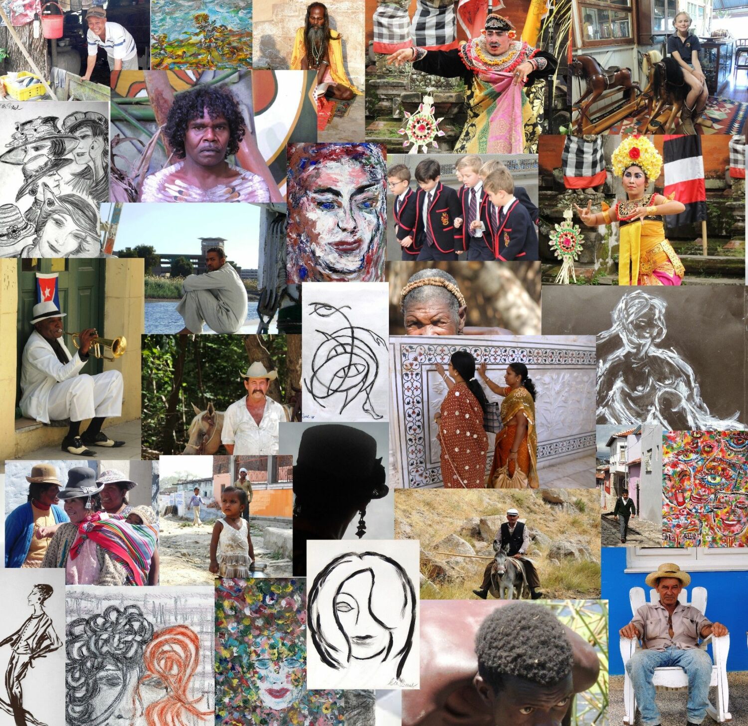 Plakat der Ausstellung "People and Faces" - eine Collage aus Bildern und Zeichnungen