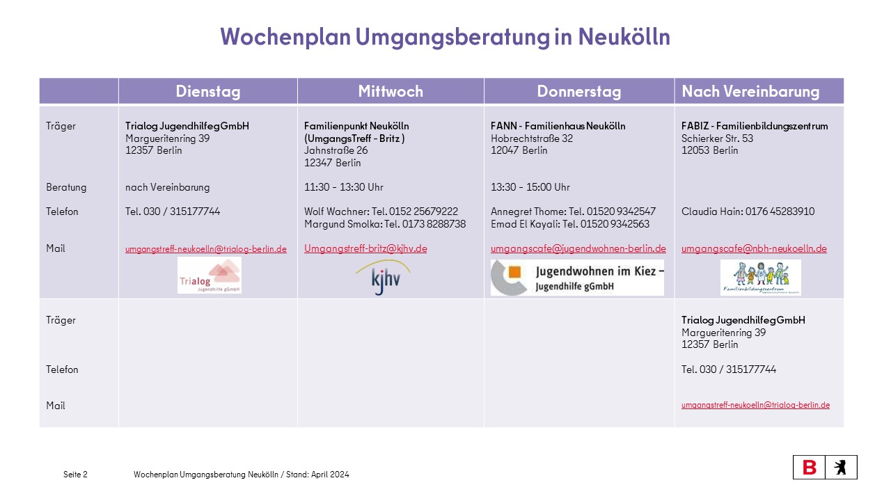 Wochenplan Umgangsberatung