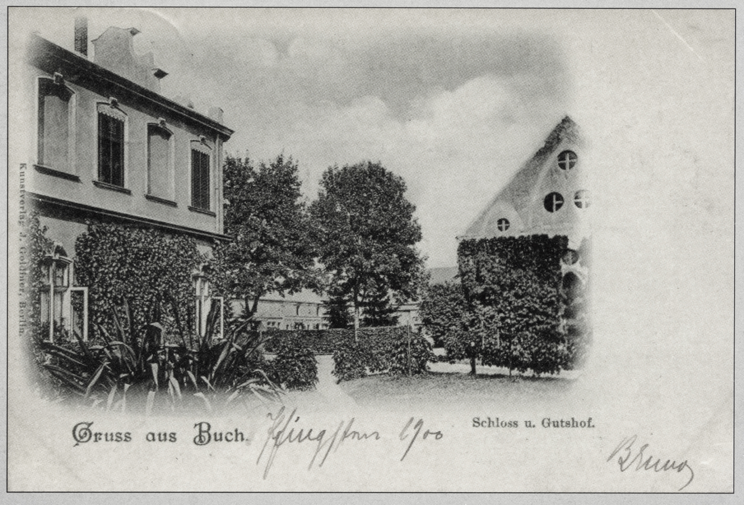 Blick vom Schloss zum Gutshof, Postkarte um 1910