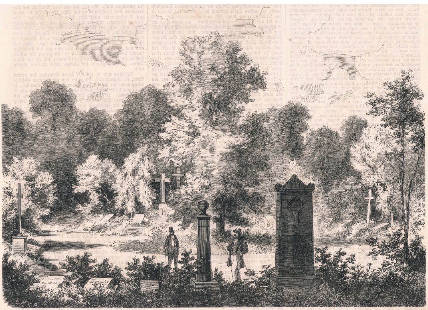 Friedhof der Märzgefallenen, Holzstich nach Theuerkauf um 1880