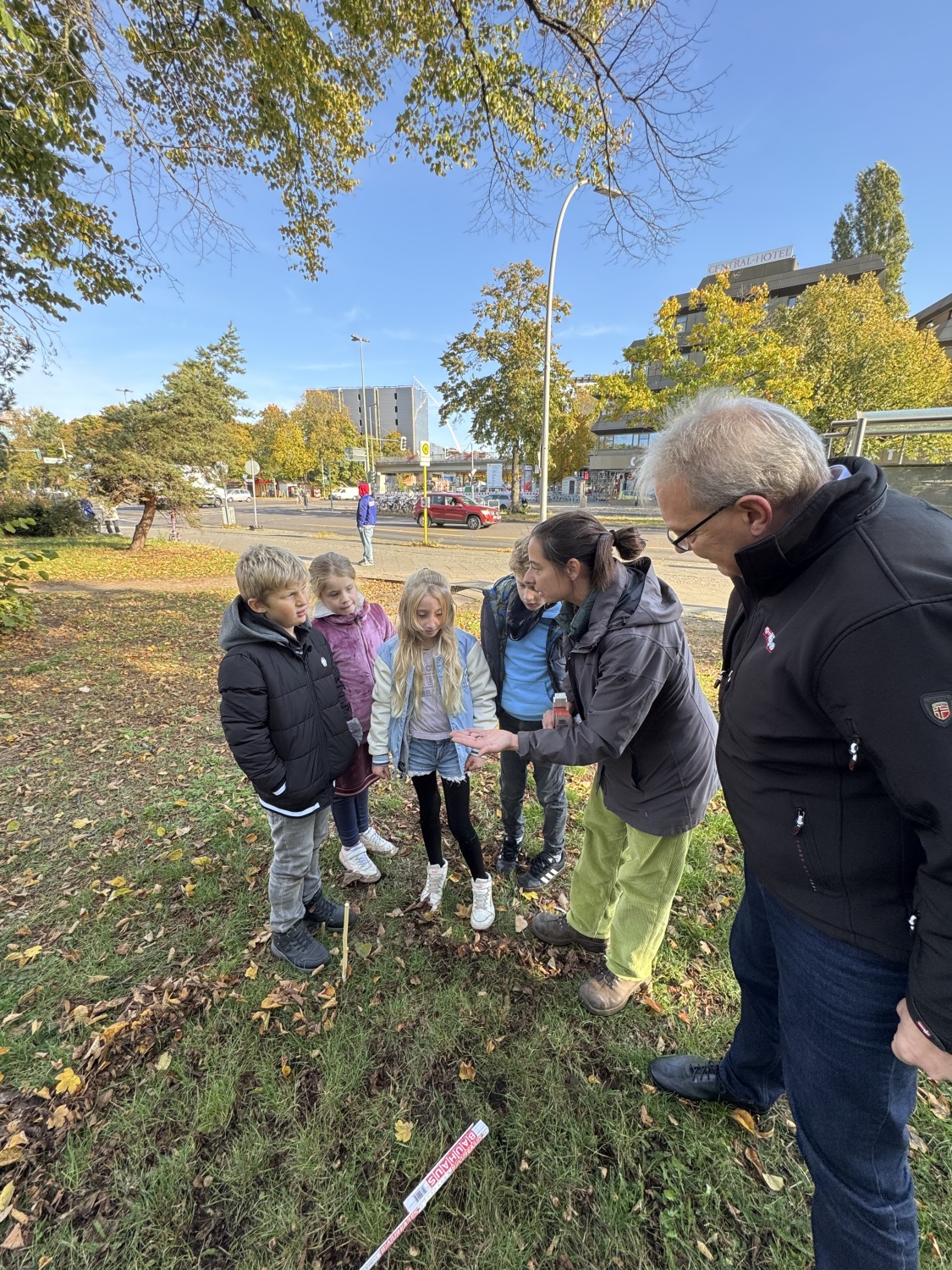 Schülerinnen und Schüler lernen etwas über Krokusse