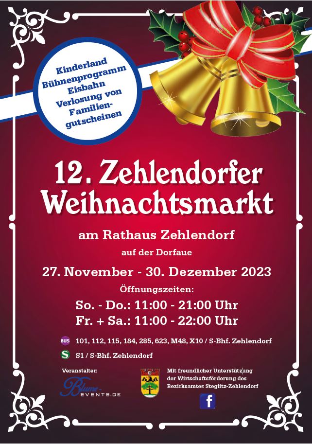 12. Zehlendorfer Weihnachtsmarkt startet ab dem 27. November 2023