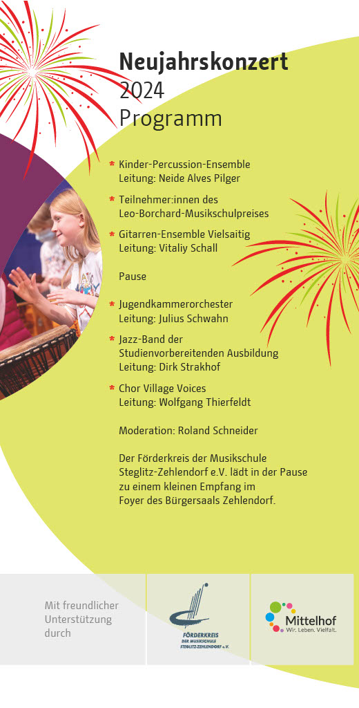 Programm des Neujahrskonzert am 21.01.24 der Leo Borchard Musikschule