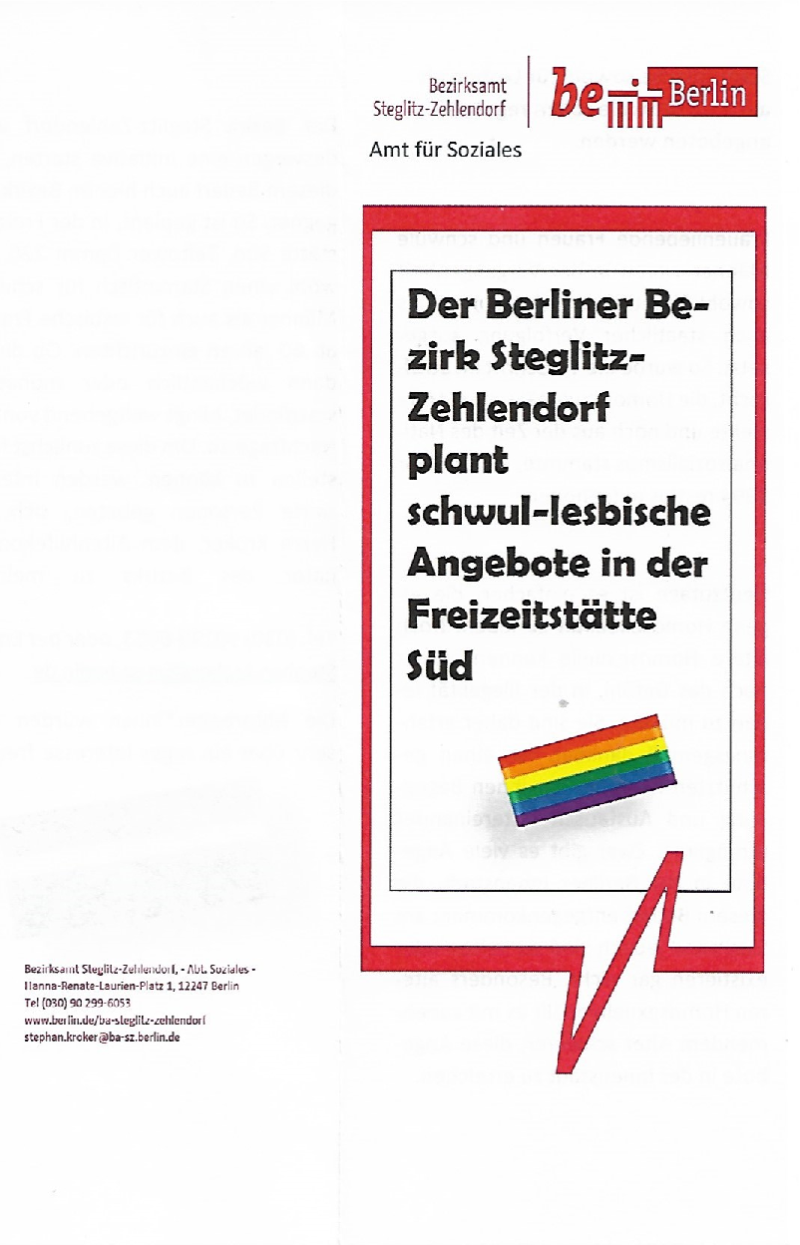 Flyer schwul-lesbische Angebote in Steglitz-Zehlendorf