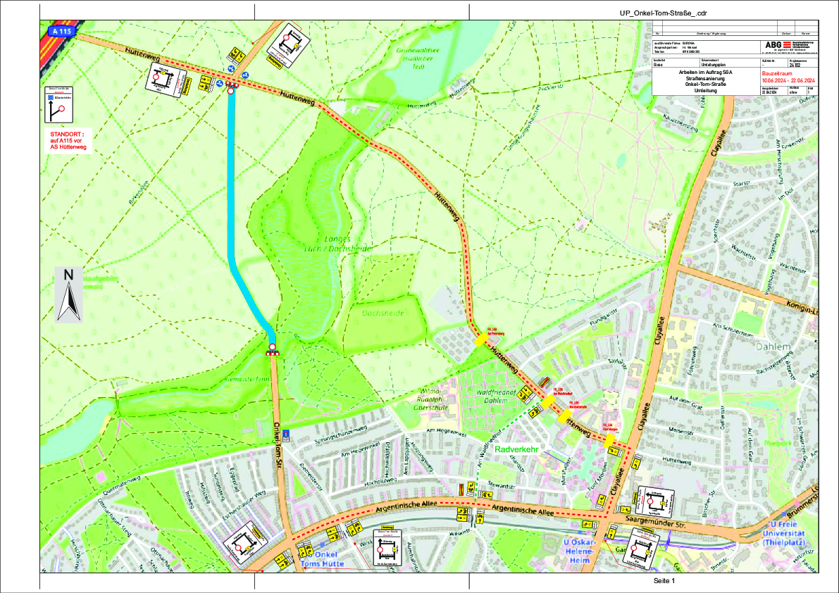 Umleitungsplan Onkel-Tom-Straße und Taylorstraße