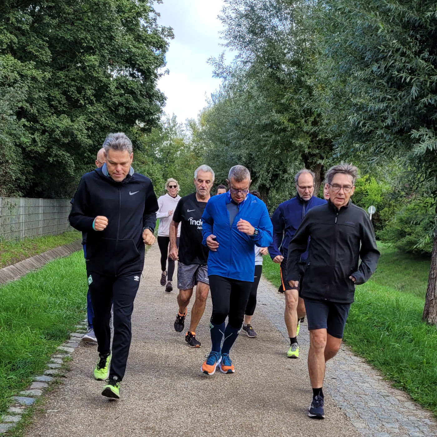 Läufer_innen joggen durch eine grüne Landschaft