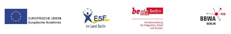 Logos von Europäische Union, ESF, SenIAS uund BBWA-PEB