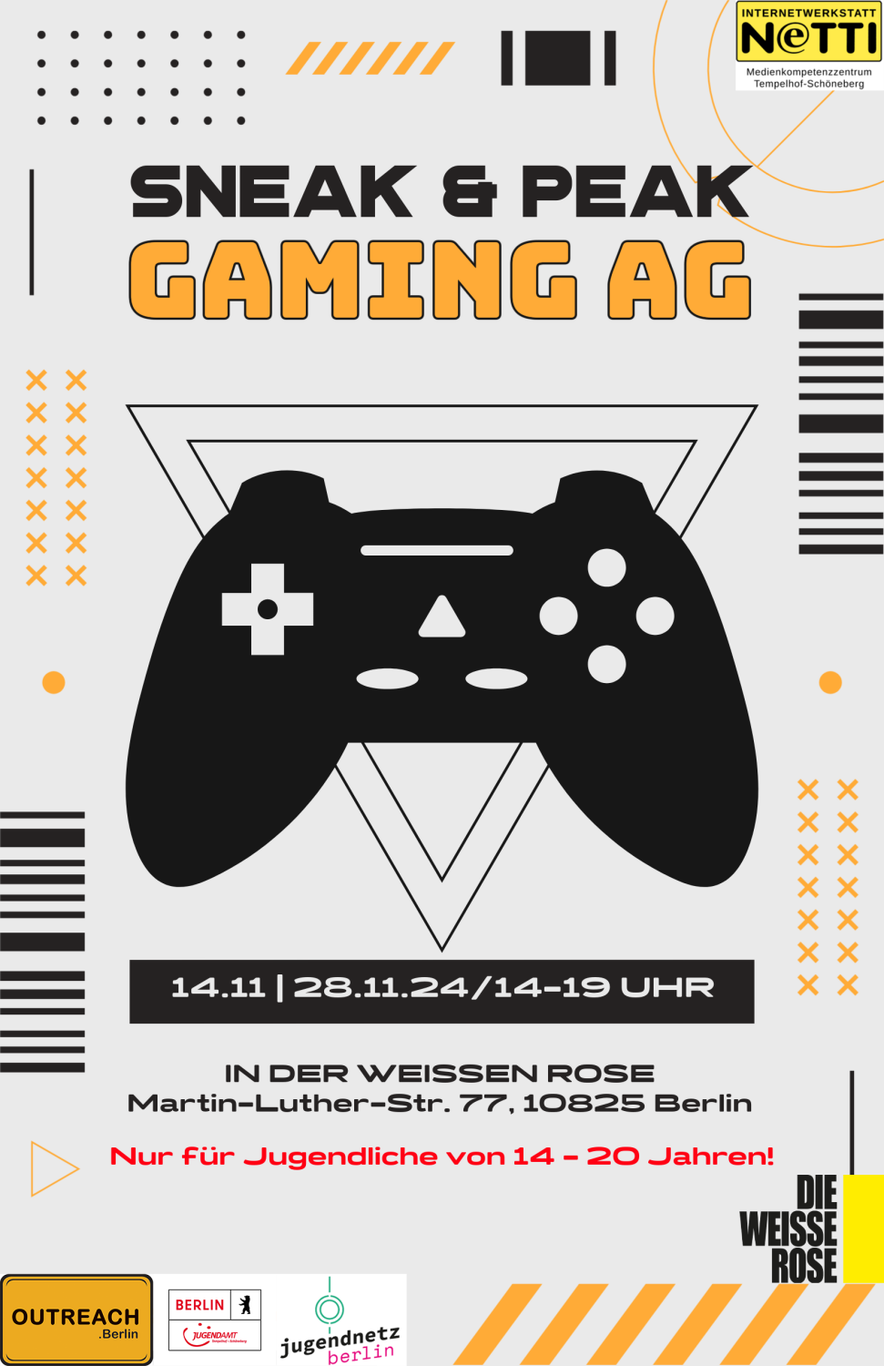 flyer für die gaming ag - alle infos befinden sich auch unter dem Reiter Gruppen unter gaming ag 