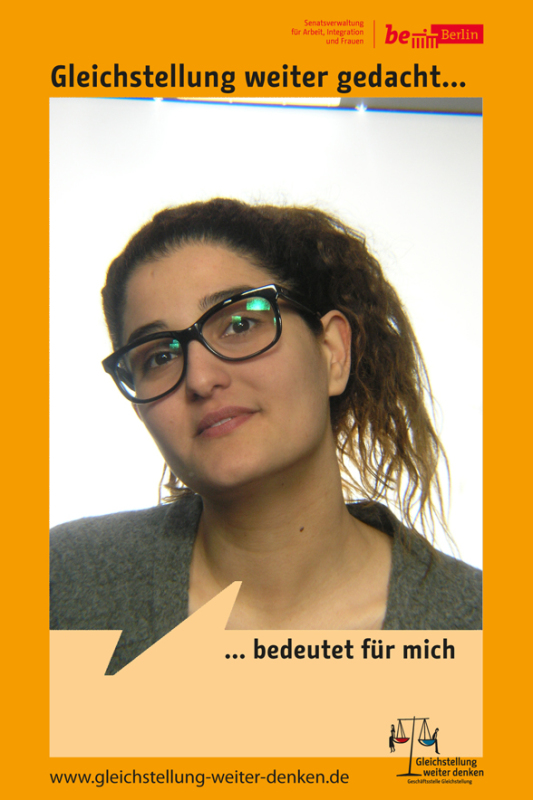 Mädchen mit Brille im Fotoboxrahmen Gleichstellung weiter gedacht bedeutet für mich