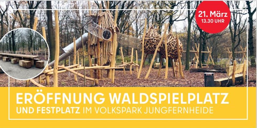 Eröffnungsschild mit Bild vom neuen Spielplatz