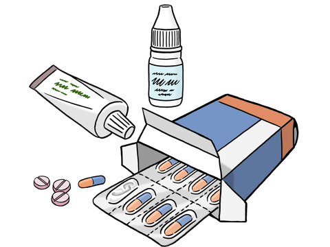 Eine Schachtel mit Tabletten sowie andere Medikamente