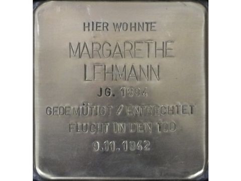 Bildvergrößerung: Stolperstein Margarethe Lehmann