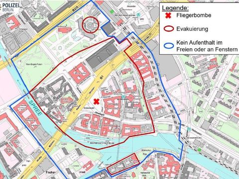 Bildvergrößerung: Sicherheitszone Entschärfung Weltkriegsbombe Grunerstraße Ecke Jüdenstraße