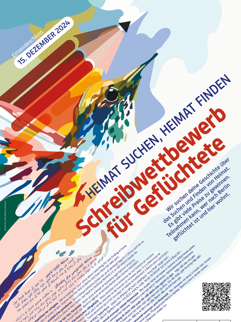 Plakat zum Schreibwettbewerb für Geflüchtete