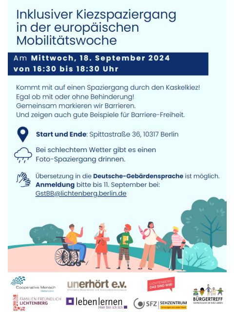 Bildvergrößerung: Flyer zum Kiezspaziergang des Beirates am 18.09.2024 16:30-18:30 Uhr im Kaskelkiez