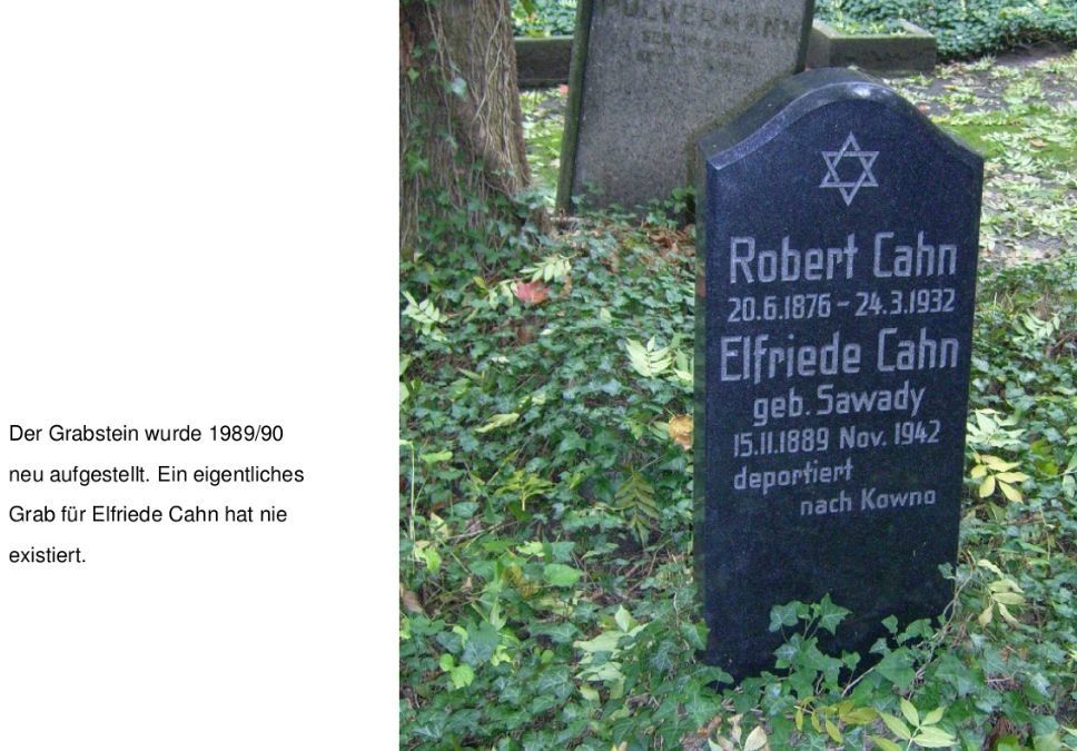 Der 1989 für Robert und Elfriede Cahn von aufgestellte Grabstein
