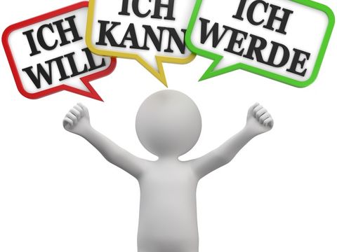 Männchen mit den Schildern: Ich will Ich kann Ich werde