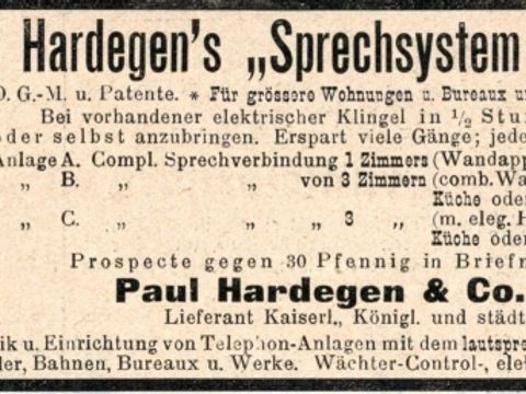 Bildvergrößerung: Werbeanzeige für Hardegens Sprechsystem