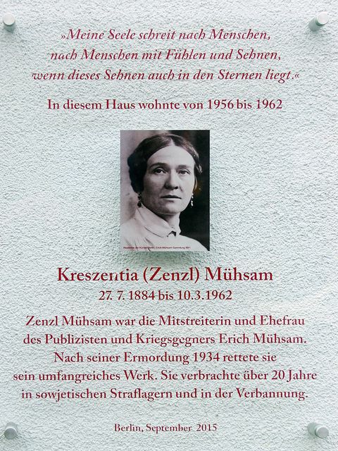 Gedenktafel für Kreszentia Mühsam