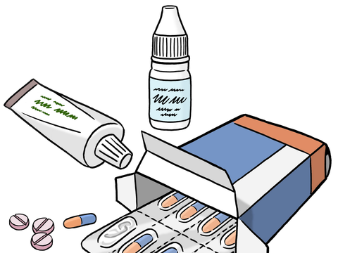 Eine Schachtel mit Tabletten sowie andere Medikamente