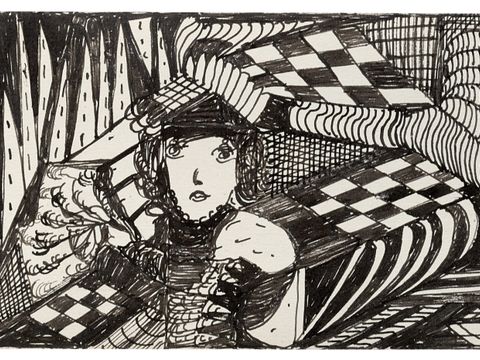 Madge Gill: o. T., o. J., Tusche/Karton, 8,5 x 14 cm
