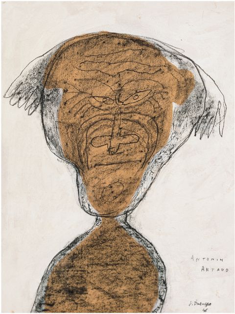 Jean Dubuffet: Portrait de Antonin Artaud / Porträt von Antonin Artaud, 1946, aus: Les gens sont bien plus beaux qu’ils croient: vive leur vraie figure / Die Leute sind viel schöner als sie denken: Es lebe ihr wahres Gesicht, Gouache/Kohle/Papier, 41,3 x 30,5 cm